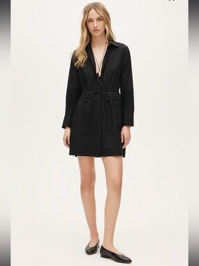 NEW Elena mini shirt-dress in black cotton poplin size 6 CS931 long sleeved